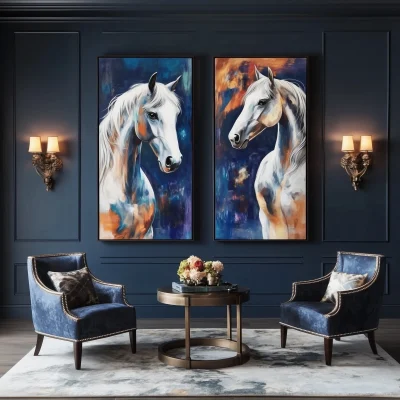 Navy Wall with Horse Art