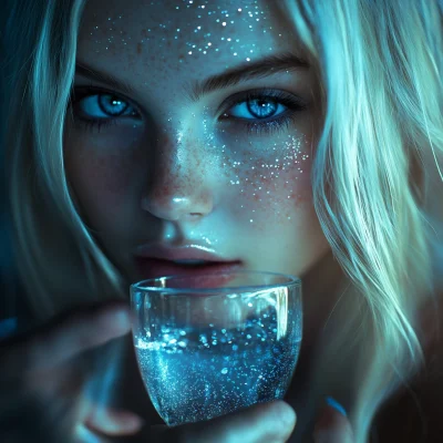 Close Up of a Girl with Sparkling Drink