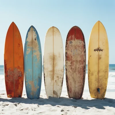 Vintage Surfboards on Beach