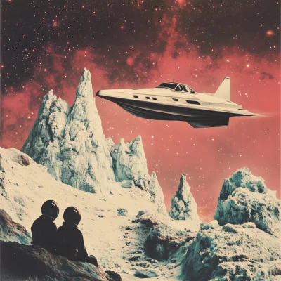 Vintage Sci-Fi Yacht in Space