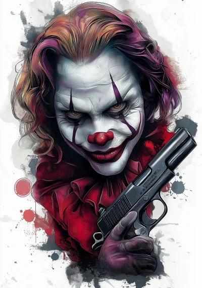 Clown with Gun Tattoo Design