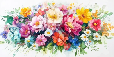 Watercolor Bouquet of Flowers