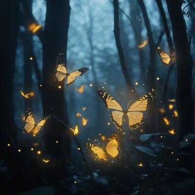 Glowing Butterflies in the Forest