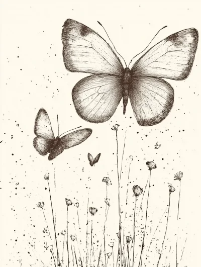 Vintage Ink Butterflies Illustration