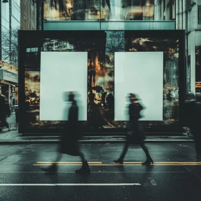 City pedestrians and blank posters