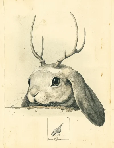 Vintage Illustration of Hare with Antlers