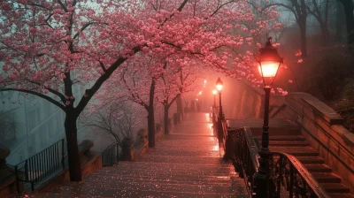 Foggy Cherry Blossom Night