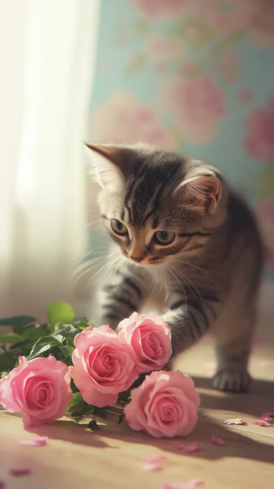 Kitten with Roses