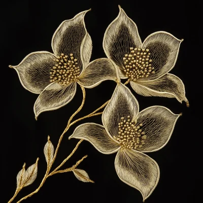 Delicate Gold Flower Embroidery