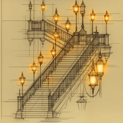 Schematic Staircase with Lamps