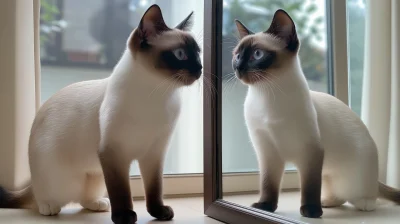 Curious Cat in Front of Mirror