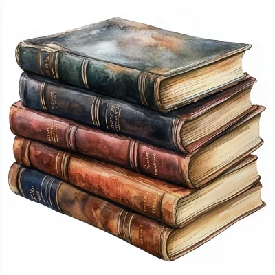 Old Leather Books Watercolor