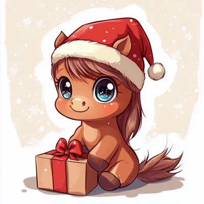 Cute Pony with Christmas Gift