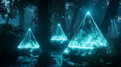 Crystal Pyramids with Bioluminescent Vegetation