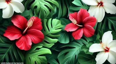 Tropical Leaves and Flowers Pattern