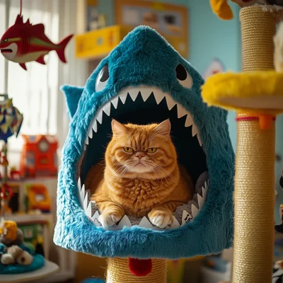 Grumpy Cat in Shark Bed