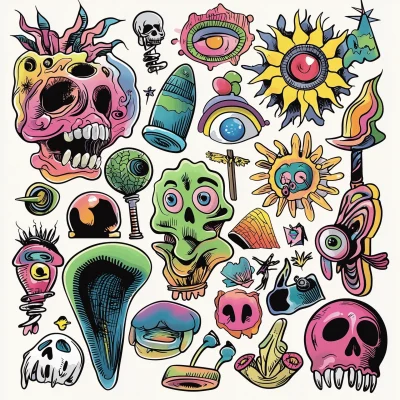 Surreal Tattoo Flash Sticker Sheet