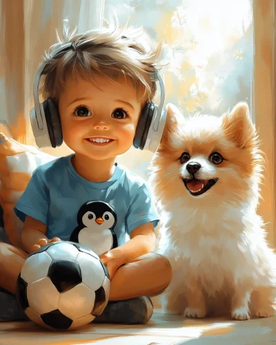 Happy Boy with Pomeranian