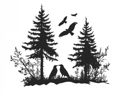 Fir Forest with Crows