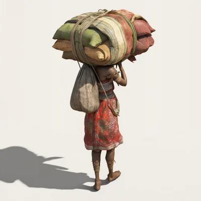 Kayayei Carrying Clothing in Isometric View