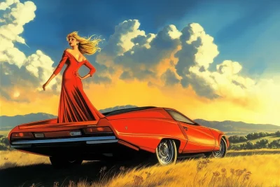 Retro Car Girl Poster