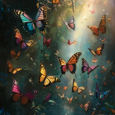 Multicolor Butterflies in a Magical Forest