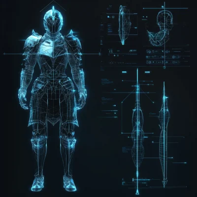 Futuristic Wireframe Knight