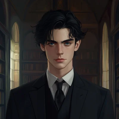 Elegant Young Wizard in the Library