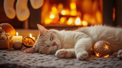 Cozy Cat by the Fire