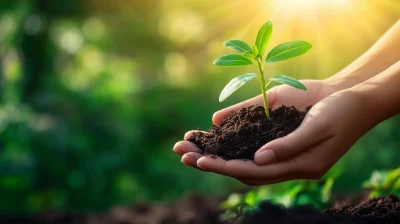 Hands Holding Soil with Plant