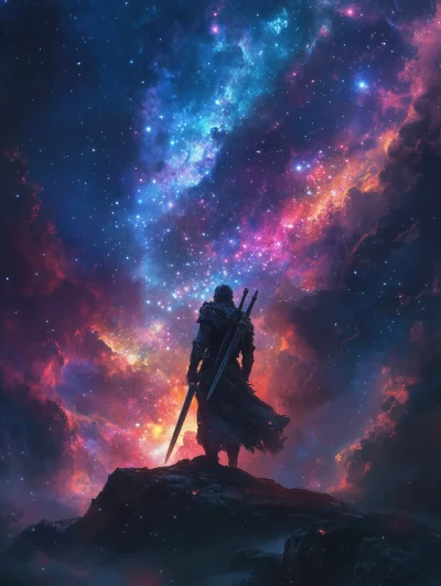 Ethereal Warrior Under Stars