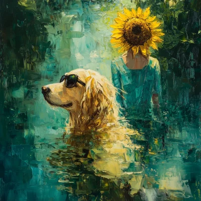 Surreal Landscape with Golden Retriever