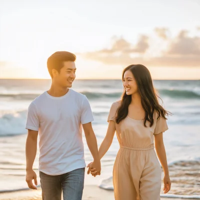 Chinese Couple Walking Hand in Hand