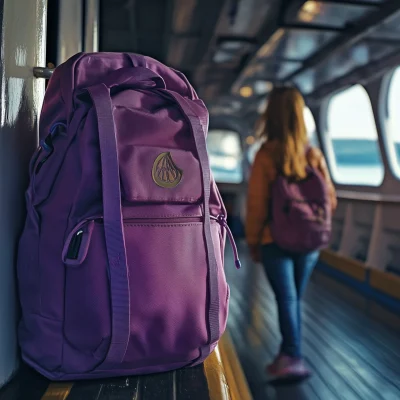 Purple School Backpack on a Ferry