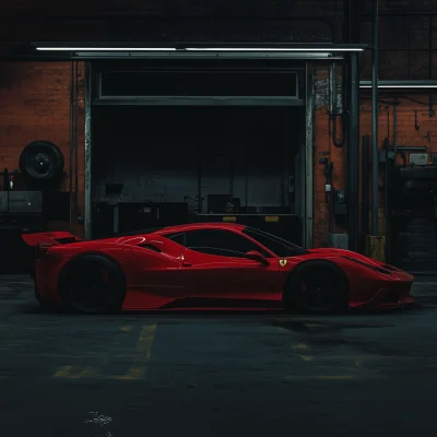 Matt Red Ferrari in Garage
