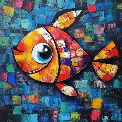 Abstract Happy Fish Painting