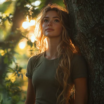 Woman Hugging Tree in Forest