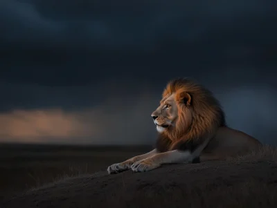 Majestic Lion at Night