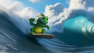 Iguana Surfing the Waves