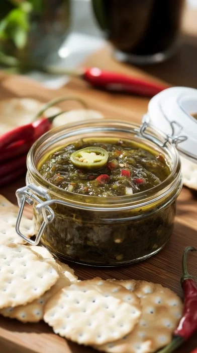 Smoked Jalapeno Relish on Crackers