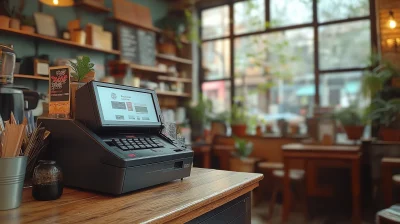 Elegant Black Cash Register in Modern Cafe