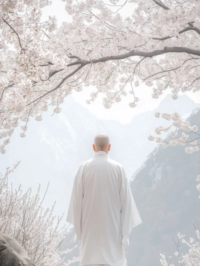 Zen Monk Under Cherry Blossom