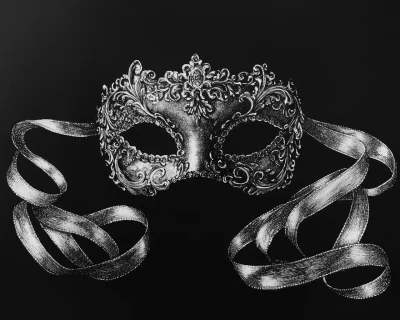 Black Lace Mask Ink Drawing