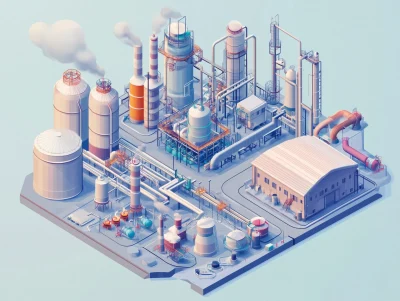 Industrial Gas Factory Isometric View