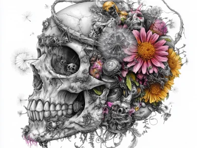 Stylish Skull in Flowers