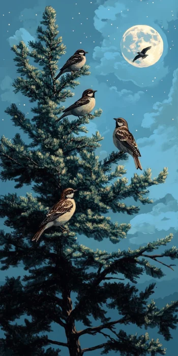 Birds in the Pine Tree