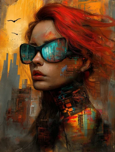 Cyberpunk Woman at Sunset