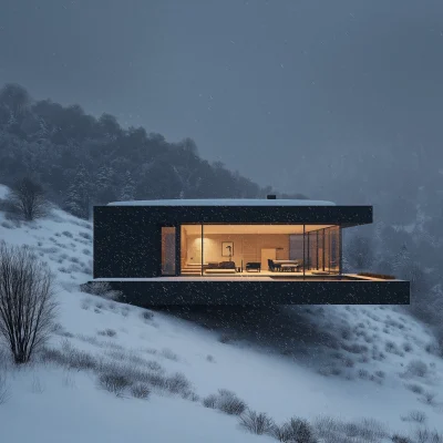 Modern Home in Snow