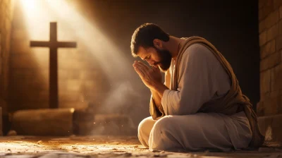 Man Praying in Ancient Synagogue