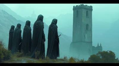 Hooded Rogues Before the Tower